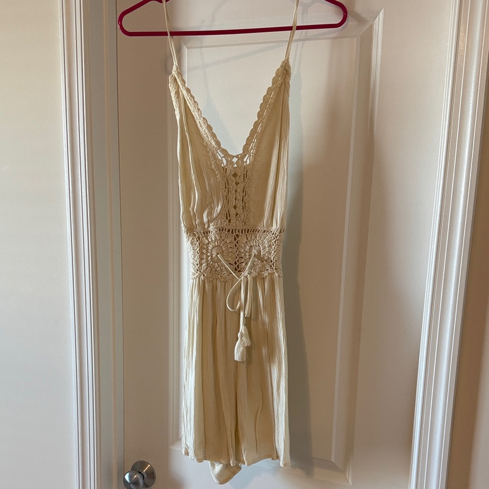 American Eagle Outfitters Cream Lace Jumpsuit